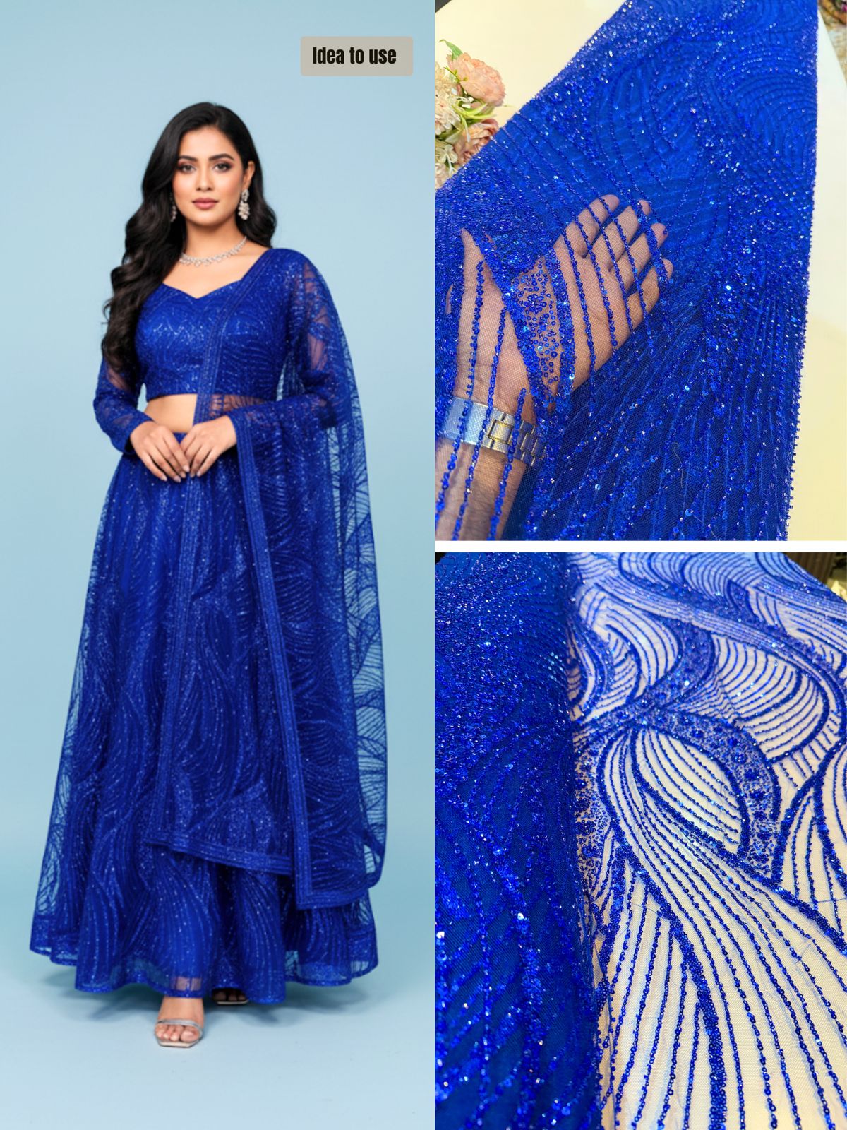 Royal Blue Net Imported Handwork Net Embroidery Fabric 54 inch width