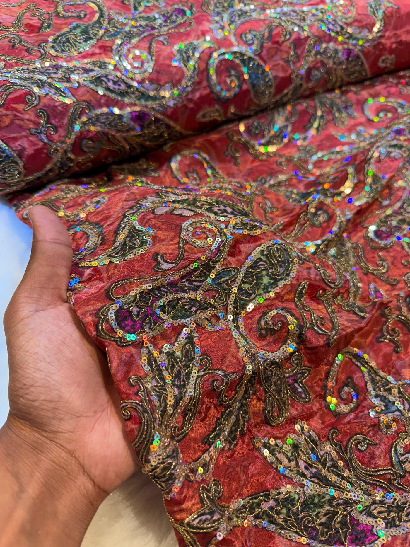 Pure Crape Embroidery Paisley Design 44 inch width