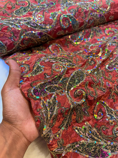 Pure Crape Embroidery Paisley Design 44 inch width