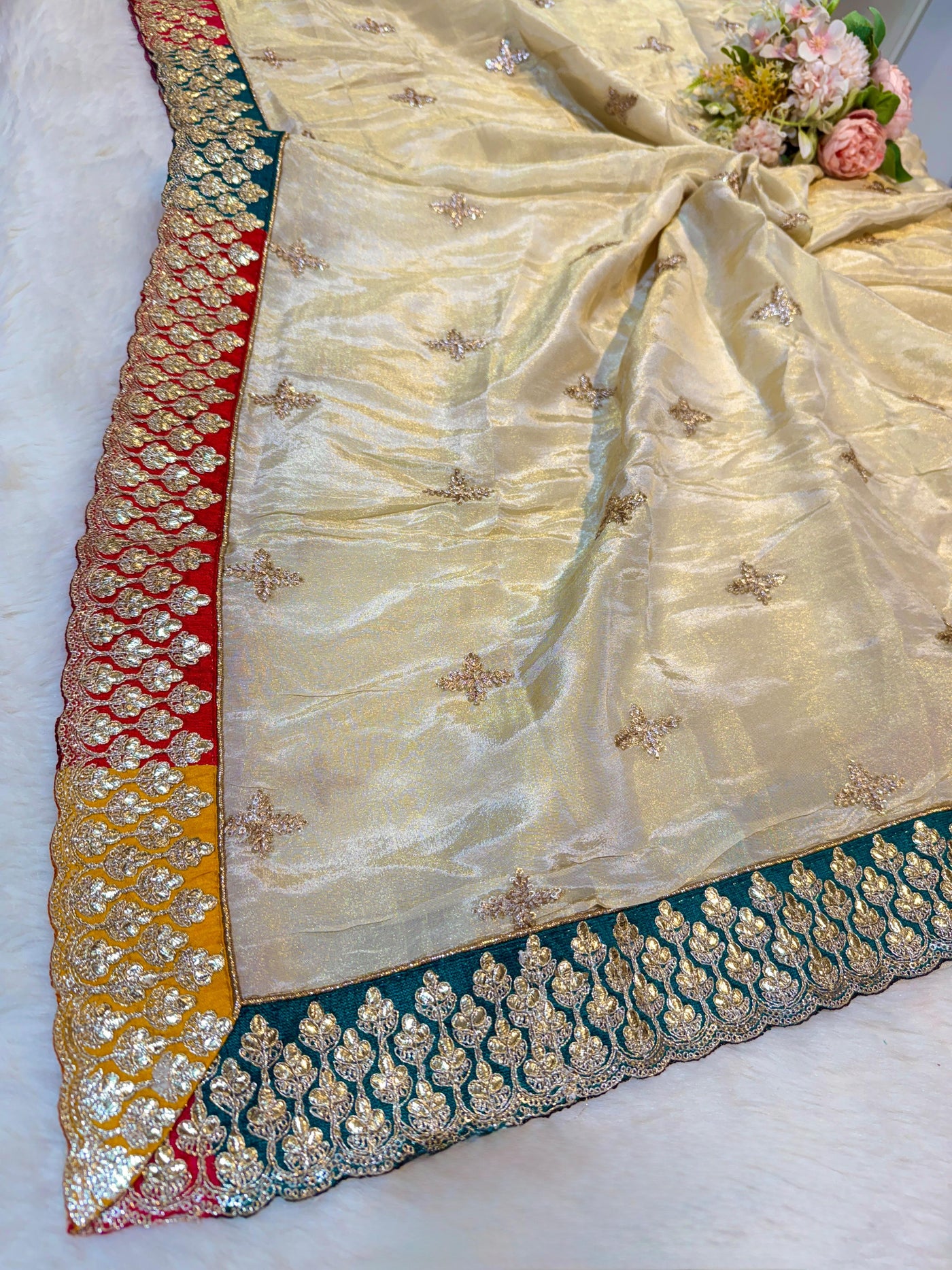 Pure Zari Tissue Dupatta With Cutwork Multi Border 2.40 meter length