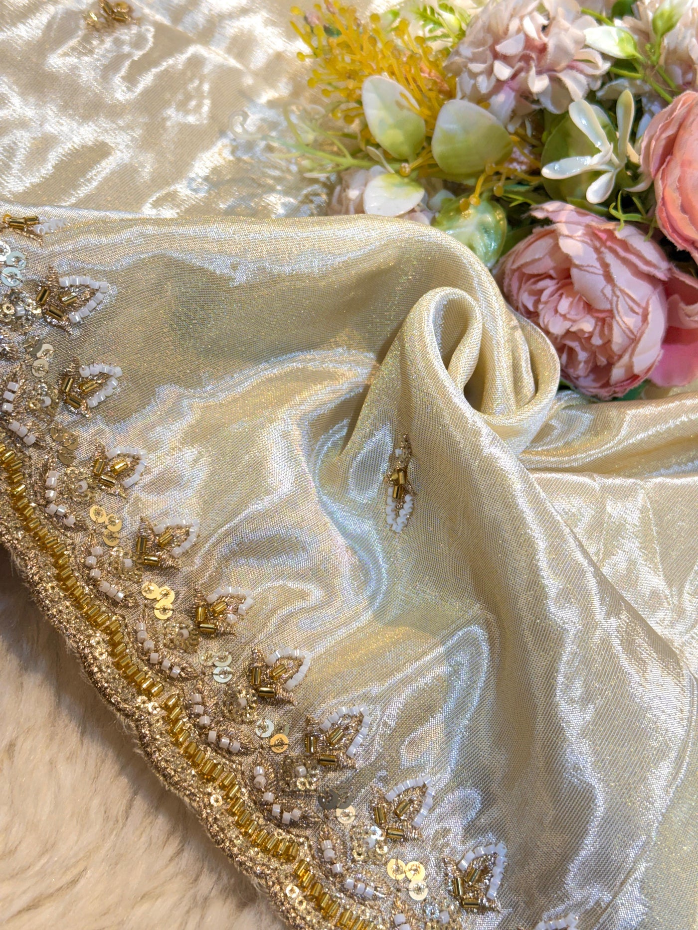 Mehz Zari Tissue Handwork Dyeable Dupatta (2.40 meter length)