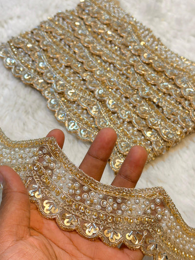 (Wholesale pack of 9 meter ) Lace Border With Cutdana, Sequins and Pearl Work