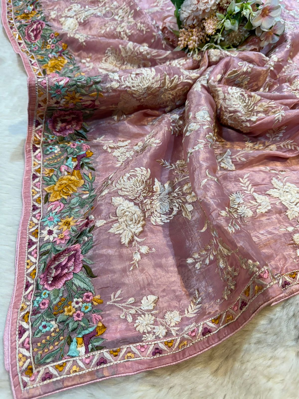 Luthfa Tissue Organza Parsi Gara dupatta (2.30 meter length)