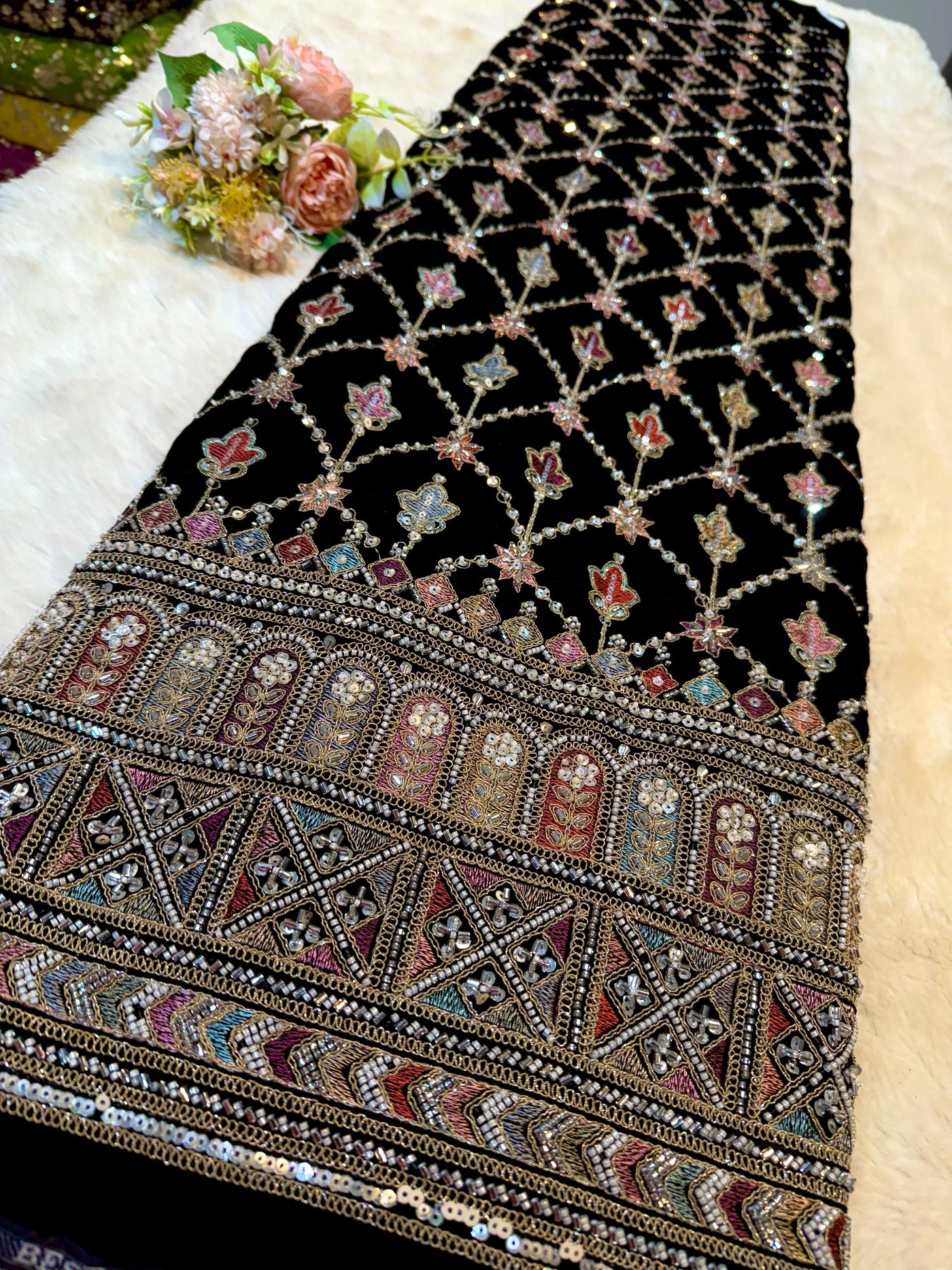 Velvet Handwork Big width Embroidery 48 inch Daman style