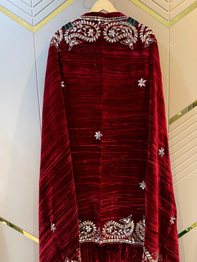 Maroon Crush Velvet Handwork Suit Set