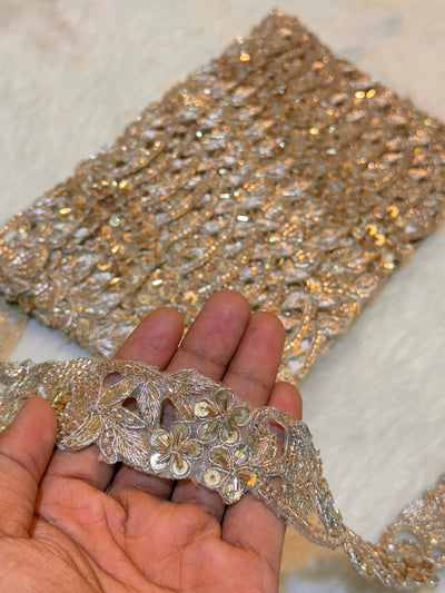 (Wholesale pack of 9 meter ) Lace Border With Cutdana and Sequins