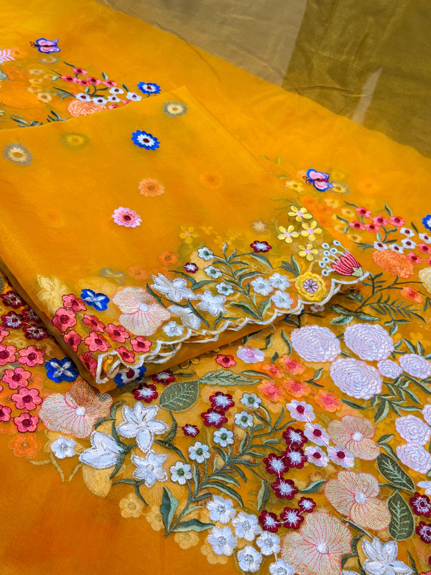 Musturd Yellow Kiara Organza Suit Set (Shirt And Dupatta Set)