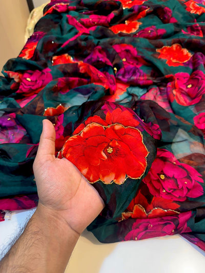 Mezzo Supersoft Tabby Silk Handwork Floral 44 inch width