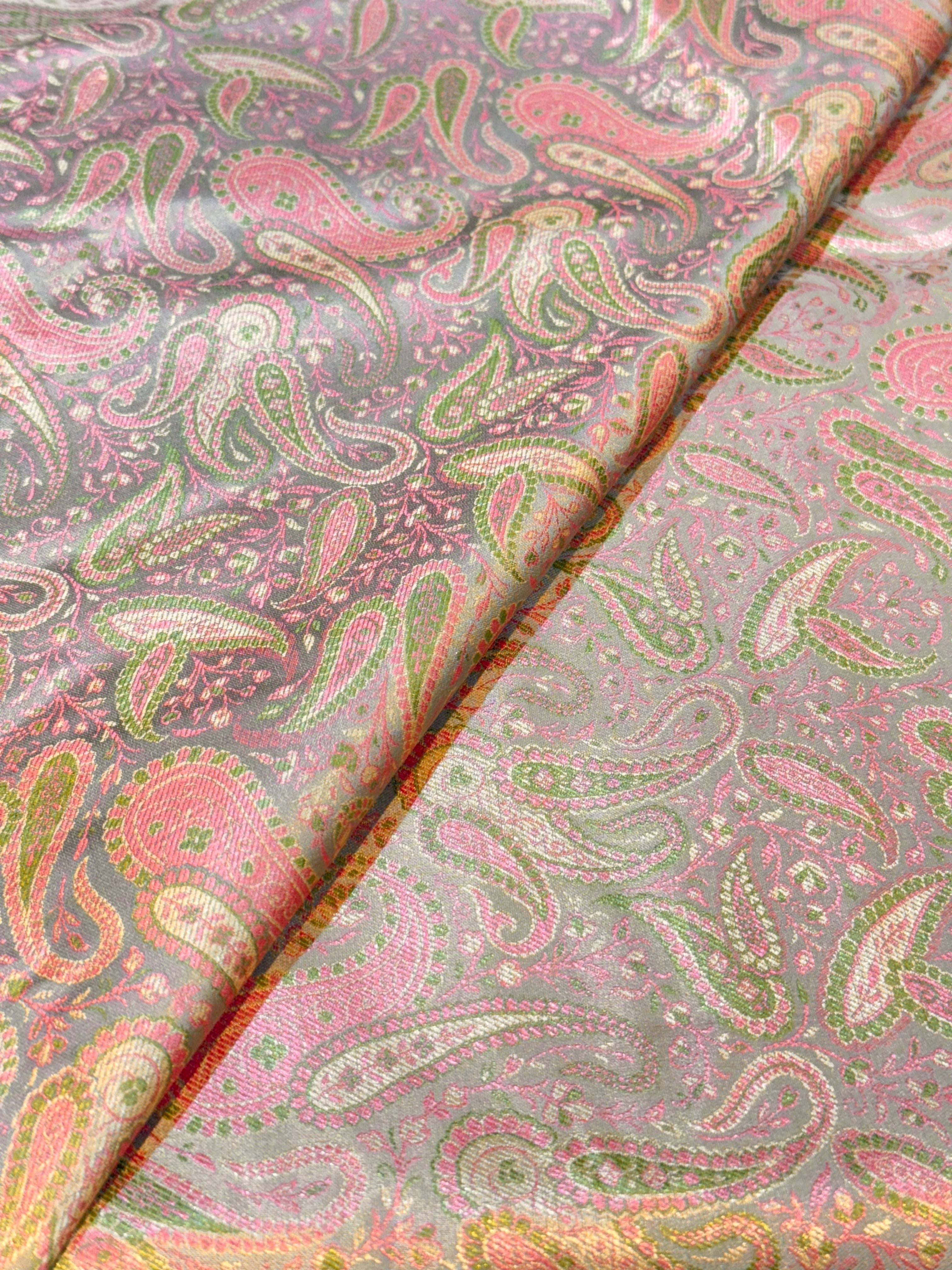 Mouse Grey Pure Silk Banarasi Brocade With Paisley Pattern 44 inch wid ...