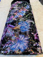 (Precut of 0.90 Meter) Ziya Handwork Net Embroidery With Floral Applique Work 54 Inch width Black Base