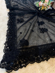Luxury reva Black Handwork Scalloped Dupatta 2.50 meter length