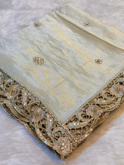 Pure Zari Tissue Cutwork Dupatta Dyeable 2.50 meter length