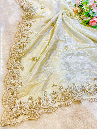 Mehz Zari Tissue Handwork Dyeable Dupatta (2.25 meter length)