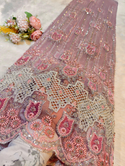 Imported Handwork Net Embroidery with Velvet Applique Work 54 inch width