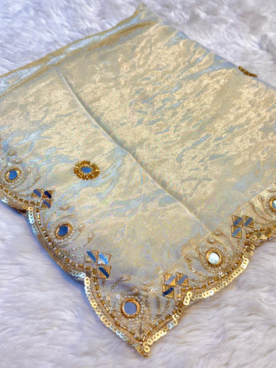 Mehz Zari Tissue Handwork Dyeable Dupatta with Four Side Mirror Cutdana Work Borders (2.40 meter length)