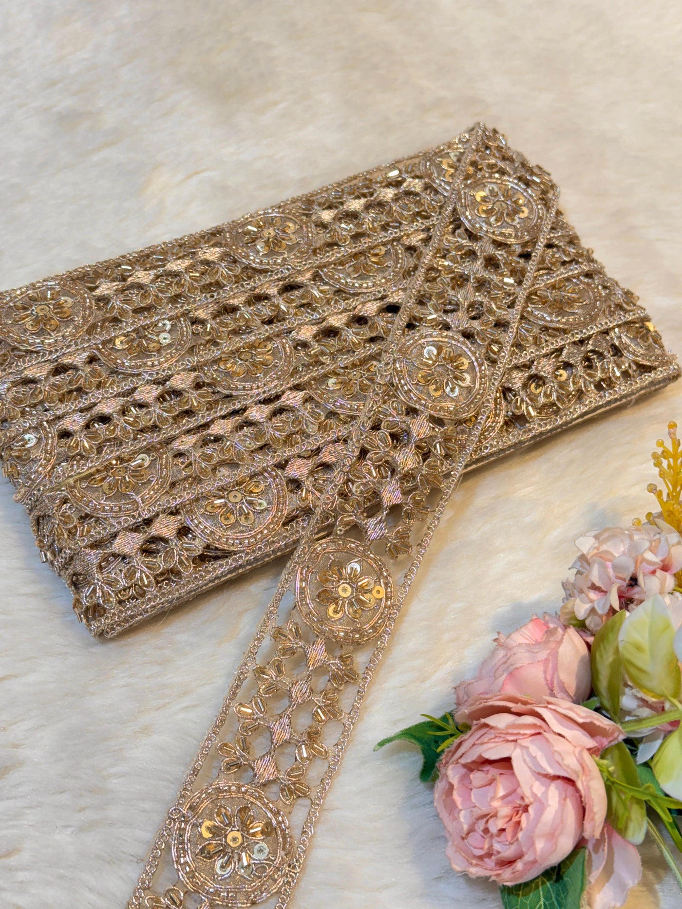 (Wholesale pack of 9 meter ) Lace Border With Cutdana and Sequins