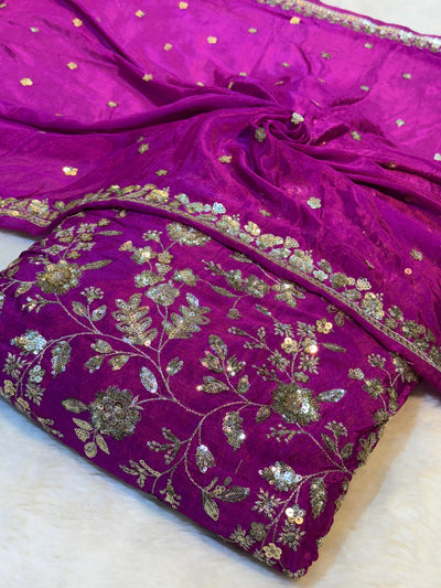 (Mix Match Combinations ) - Pure chinon sequins Work Shirt / Pure Chinon double Side Border Dupatta