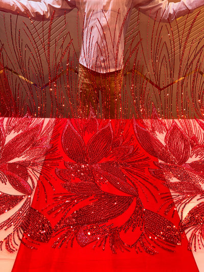 Mahi Red Handwork Net Embroidery 54 inch width