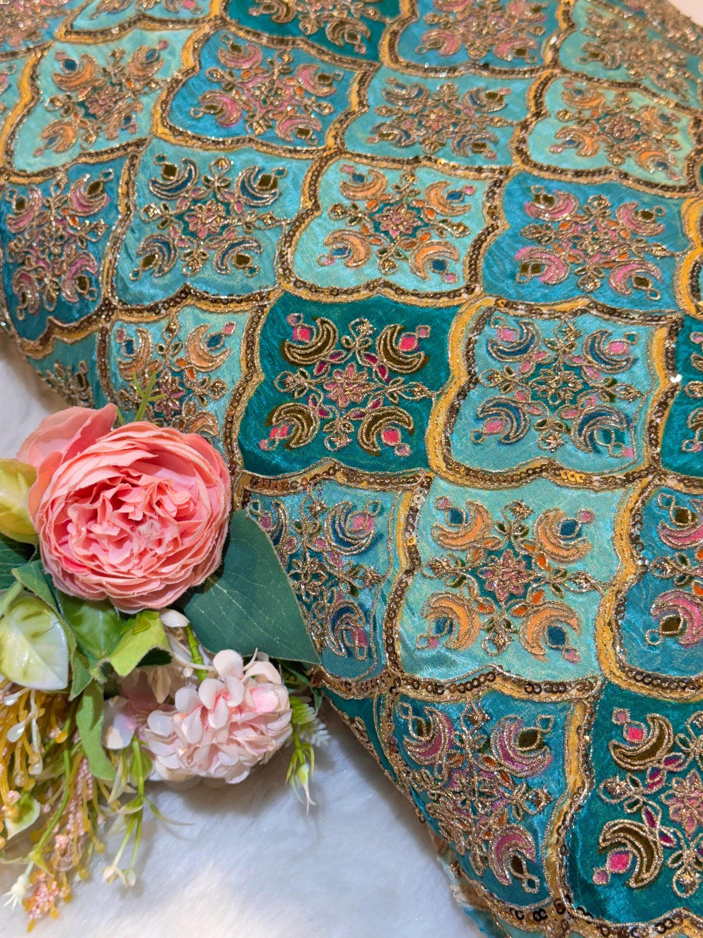 Pure Crape Embroidery with Zari and Sequins Work 44 Inch Width