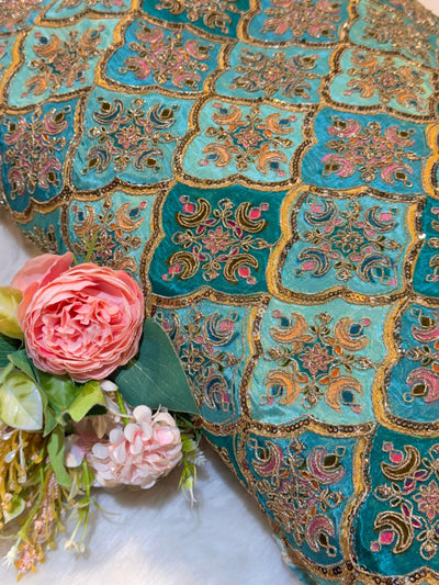 Pure Crape Embroidery with Zari and Sequins Work 44 Inch Width