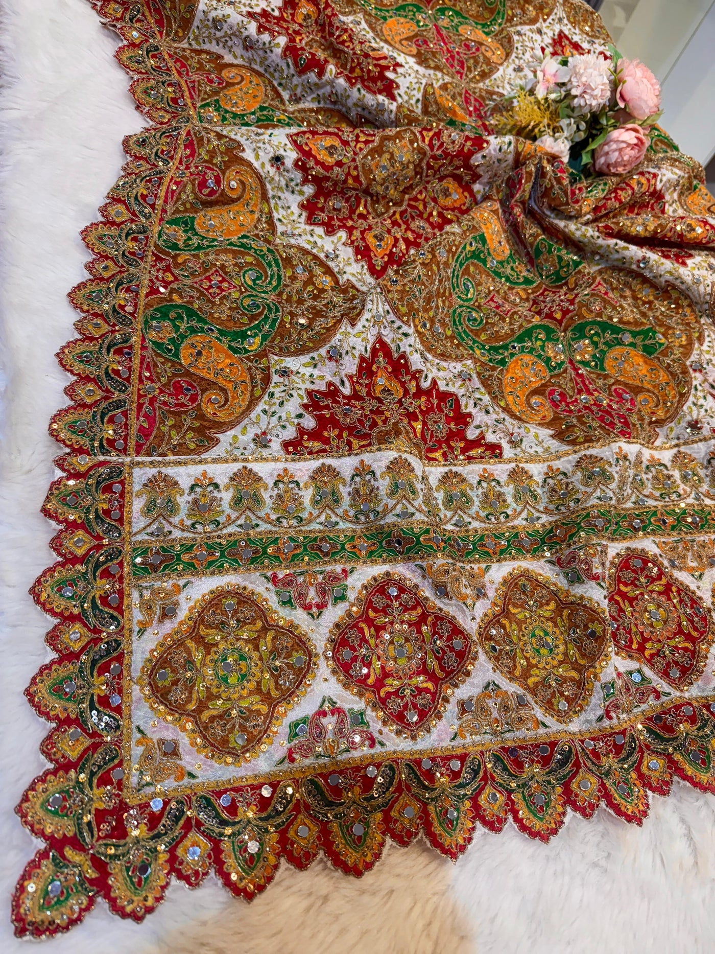 Pure Chinon Leher Handwork  Dupatta With real mirror work 2.50 meter length
