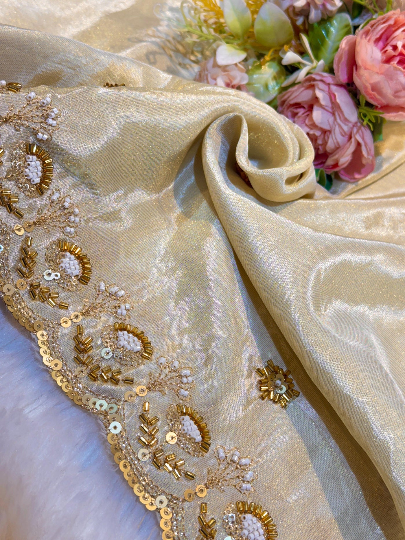 Mehz Zari Tissue Handwork Dyeable Dupatta (2.40 meter length)