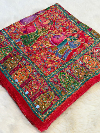Darbar Red Pure Silk Dupatta with Real Handwork 2.50 meter length