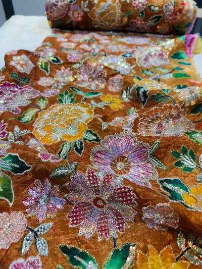 Iqra Pure Chinon  Handwork Embroidery 44 Inch width