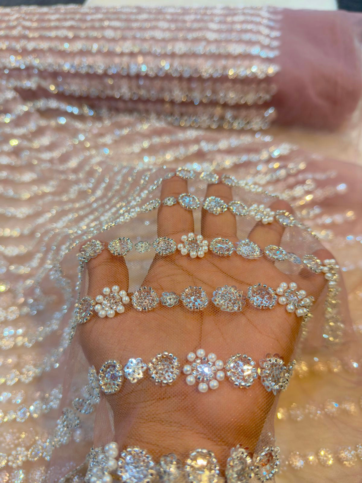 Handwork Net embroidery With Cutdana Pearl and Sequins