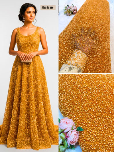 Imported Handwork Net Embroidery With Scattered Pearls Work 54 inch width