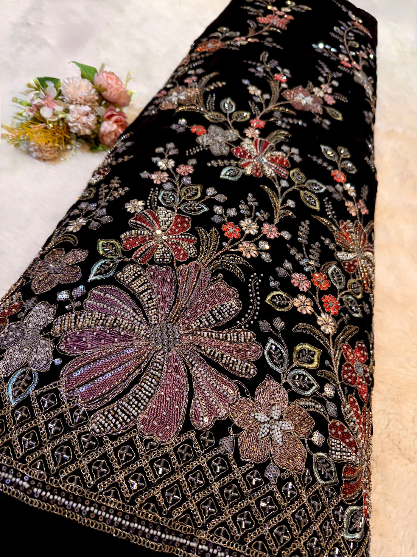 Mannat Black Velvet Handwork Embroidery 44 inch width
