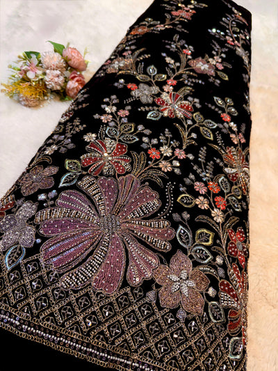 Mannat Black Velvet Handwork Embroidery 44 inch width