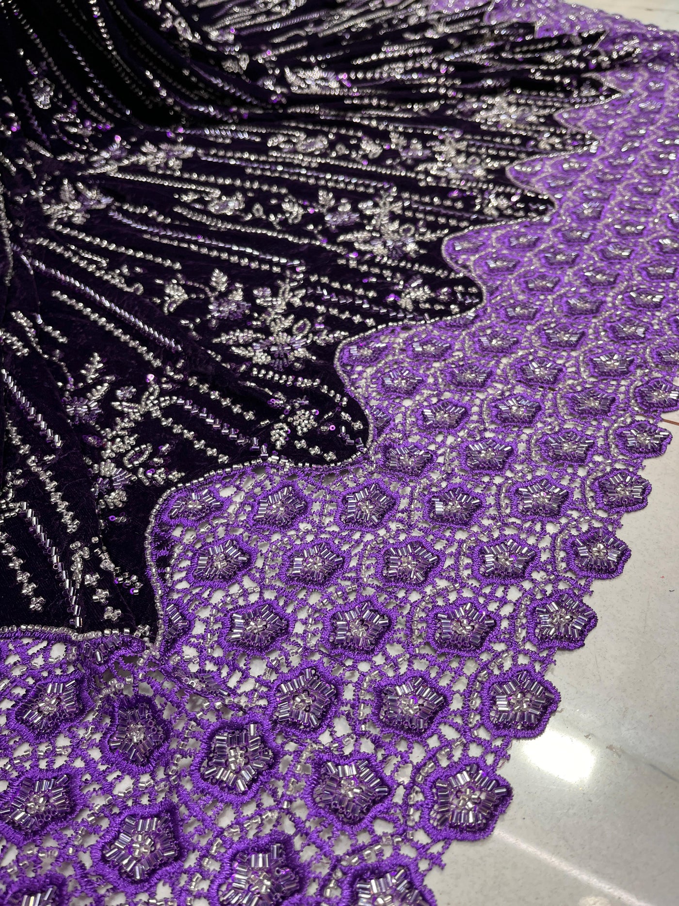 Imported Handwork Velvet Embroidery 50 inch width With Crochet￼ Border