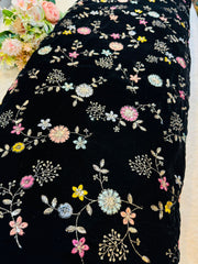 (Precut of 1.45 Meter) Ricco Pure Micro Velvet Embroidery 44 inch width with Thread florals and sequins work
