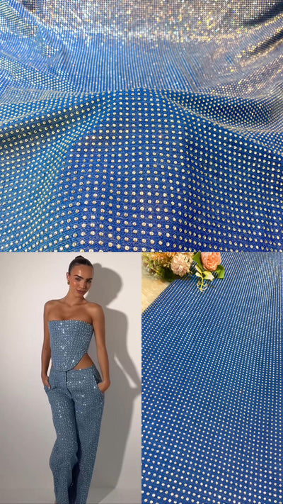 Denim Rhinestone Fabric  54 Inch width