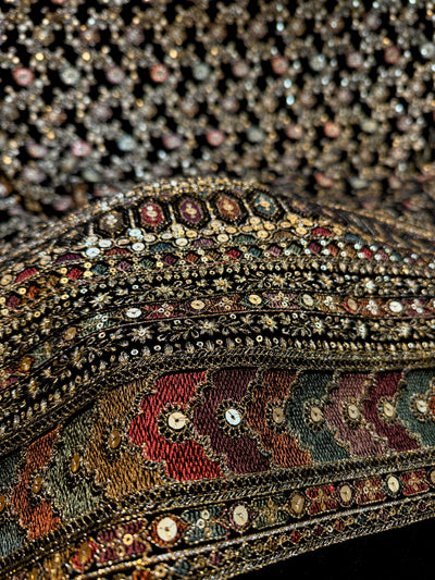 Black velvet Embroidery Thread and Sequins work 48 Inch width