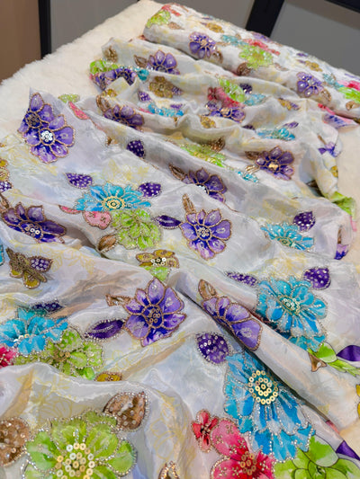 Anaya Pure Crape Handwork Embroidery With Floral Prints 44 Inch Width