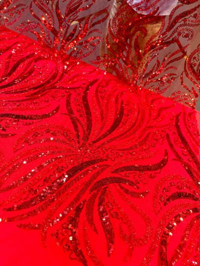 Minal Red Handwork Net Embroidery With Pearls And Cutdana Work 54 inch width