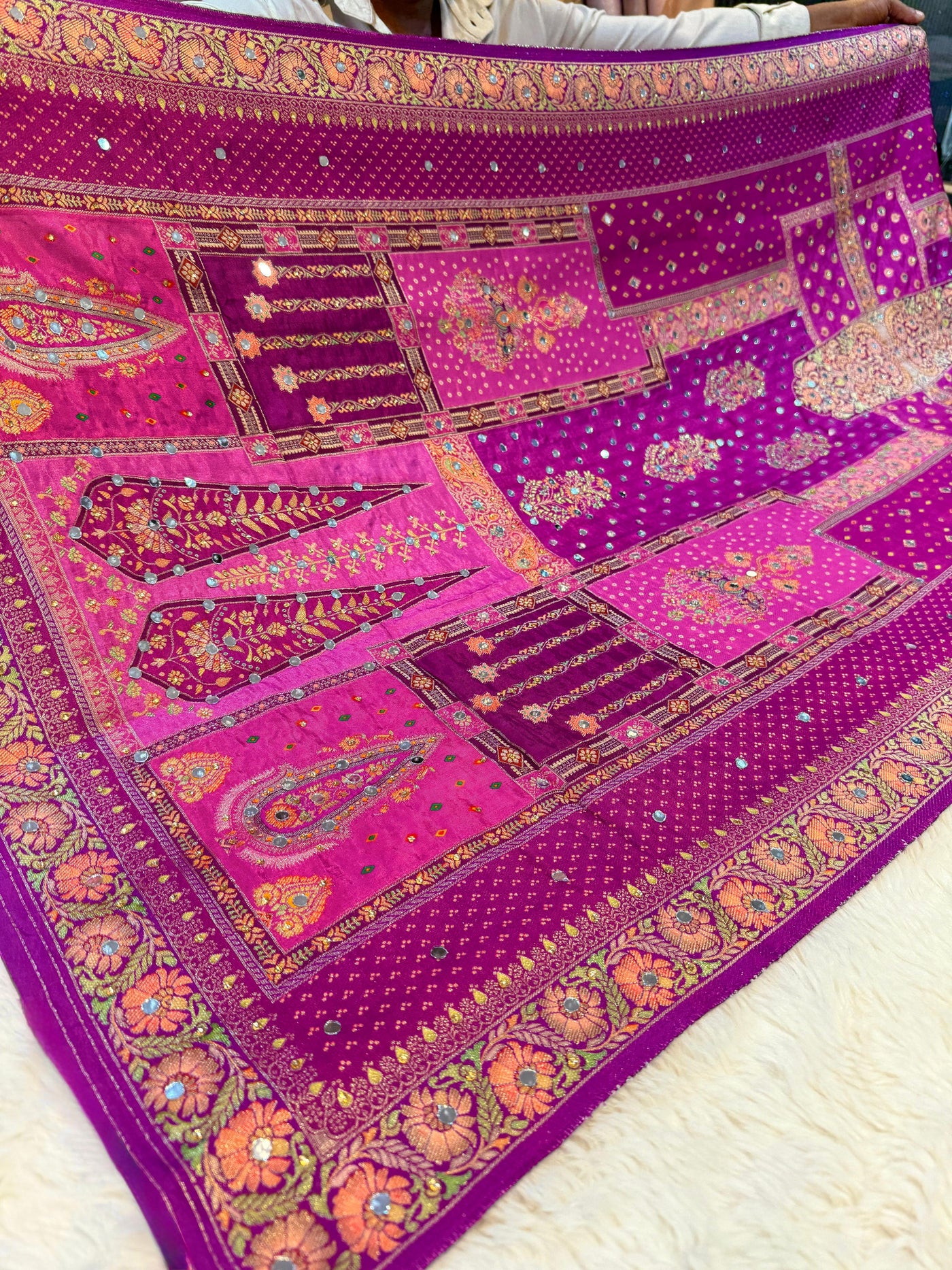 Sajda Purple Pure Silk Dupatta With Real Mirror Handwork 2.50 Meter length