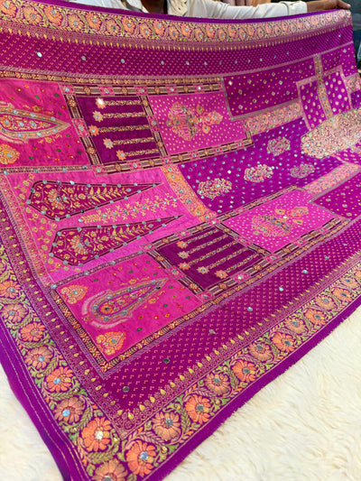 Sajda Purple Pure Silk Dupatta With Real Mirror Handwork 2.50 Meter length