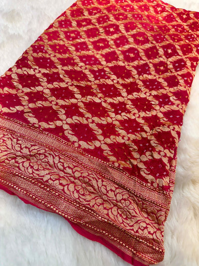 Pure Georgette Handmade Bandhini Dupatta with Banarasi Work 2.50 meter length