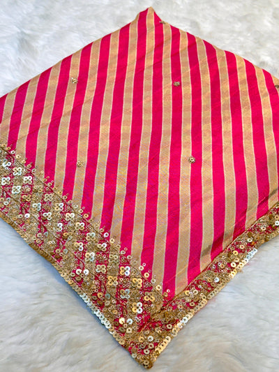 Traditional Pure Chinon Magenta Lehria Dupatta with Sequins Work Border 2.40 meter length