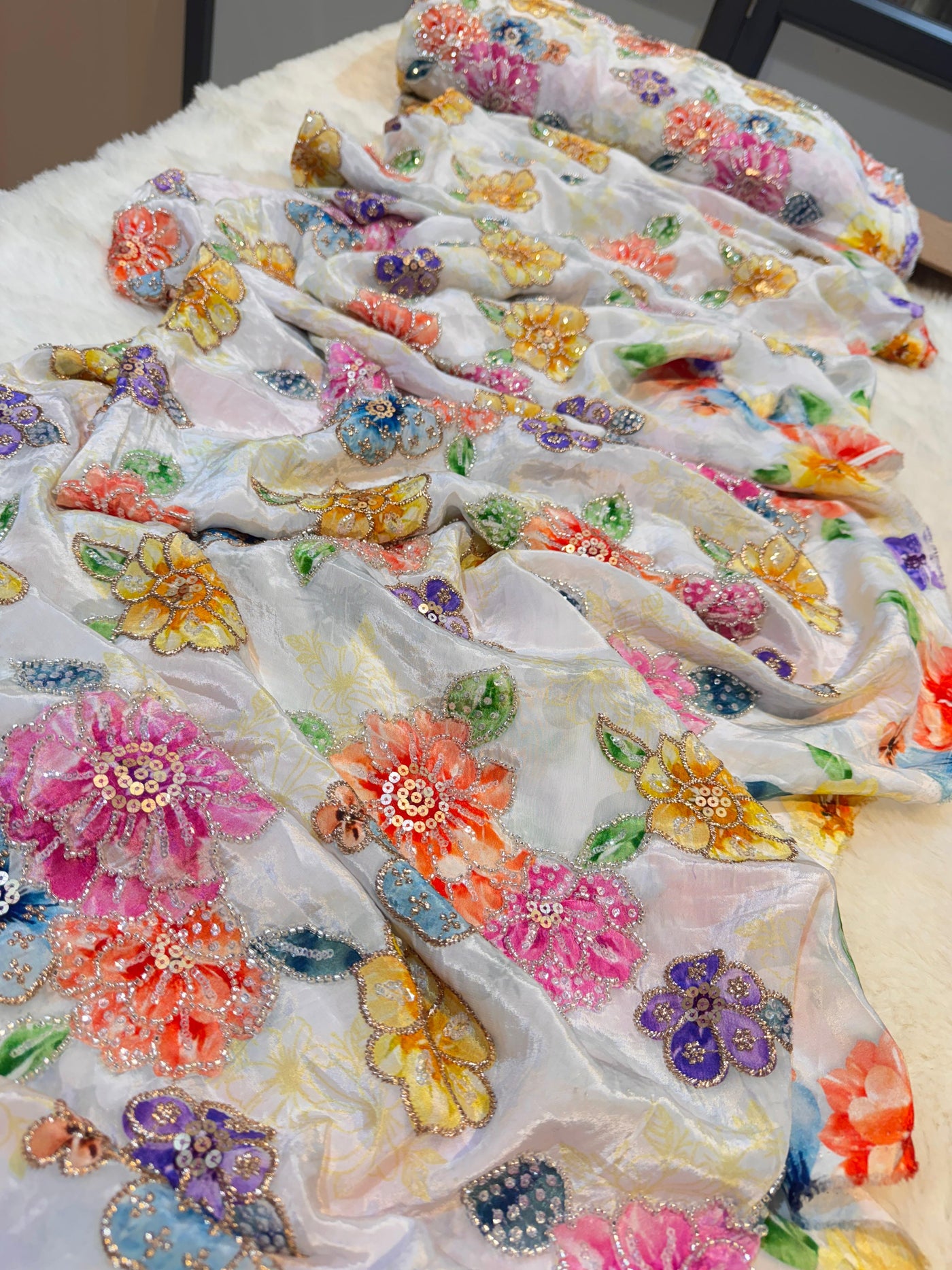 Anaya Pure Crape Handwork Embroidery With Floral Prints 44 Inch Width