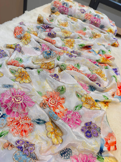 Anaya Pure Crape Handwork Embroidery With Floral Prints 44 Inch Width