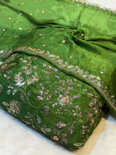 (Mix Match Combinations ) - Pure chinon sequins Work Shirt / Pure Chinon double Side Border Dupatta