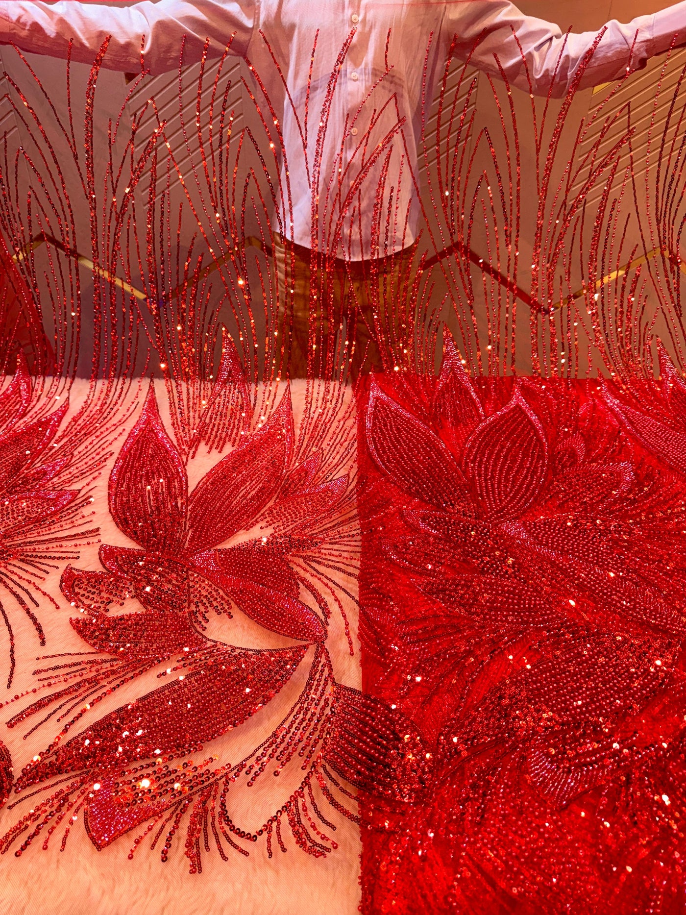 Mahi Red Handwork Net Embroidery 54 inch width