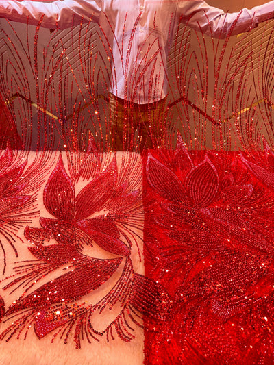 Mahi Red Handwork Net Embroidery 54 inch width