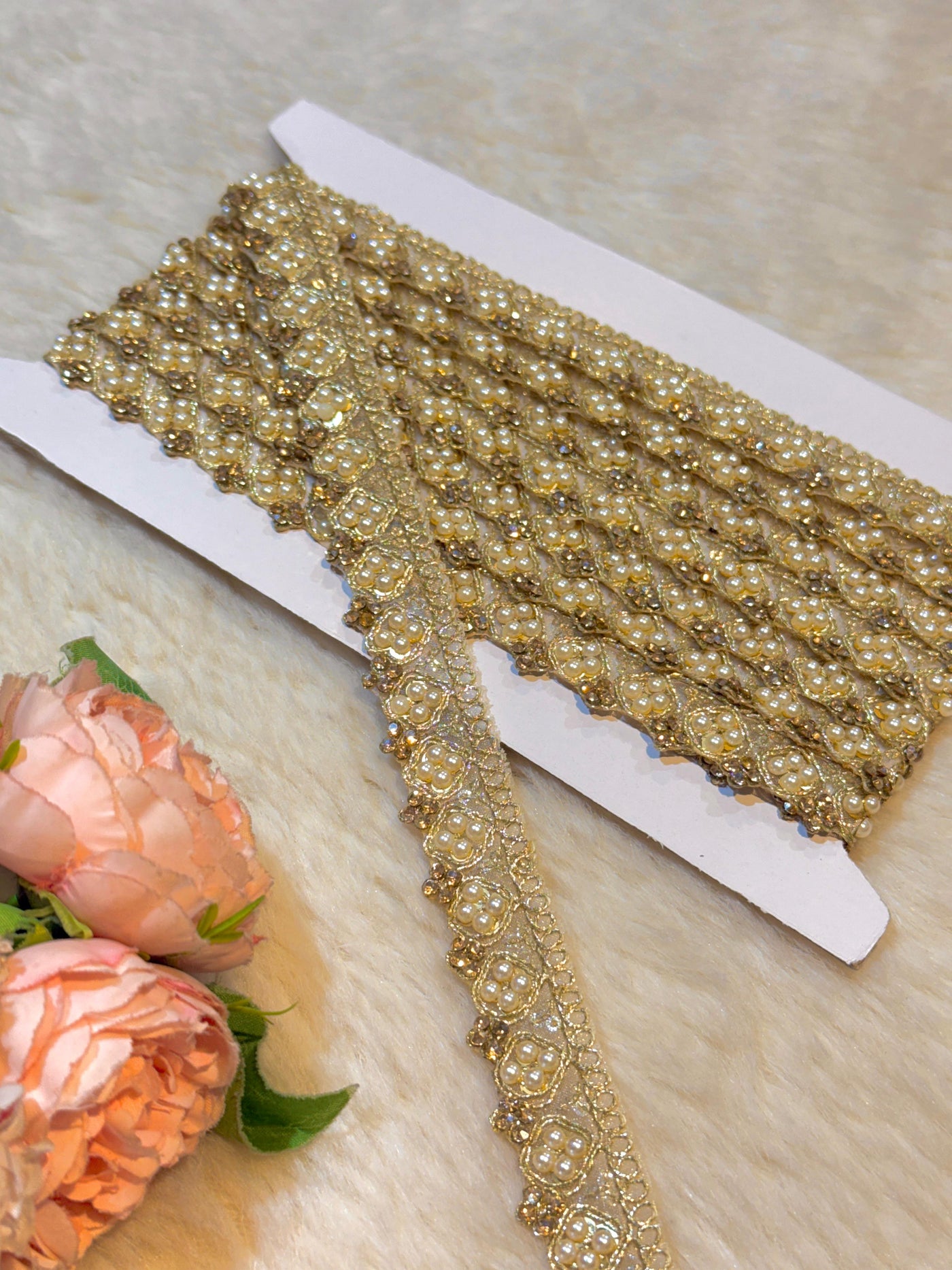 (Wholesale pack of 9 meter ) Lace Border With Stone and Pearl Work