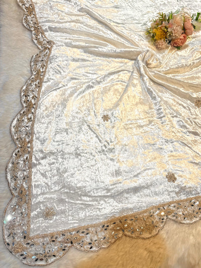 Taj Pure Velvet Real Mirror Handwork Dupatta With Scalloped Borders Four side 2.40 meter Length