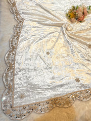 Taj Pure Velvet Real Mirror Handwork Dupatta With Scalloped Borders Four side 2.40 meter Length